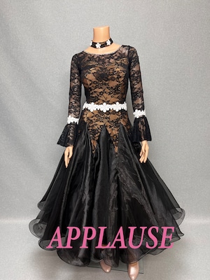 【新着】社交ダンス ドレス　スタンダード　モダンドレス　ブラック（レース）　M　ST-25-31　デモ・競技用ドレス　発表会衣装　パーティドレス　ワンピース　舞台衣装