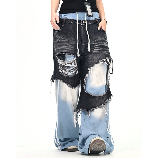 distressed fake two-piece pants　ダメージフェイクツーピースパンツ　J1423