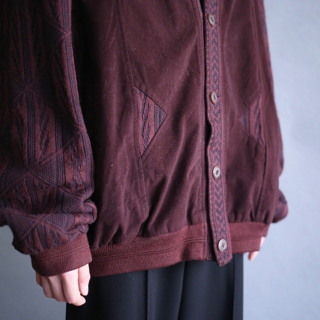 "fake suede × knit" crazy pattern blouson type 4b cardigan