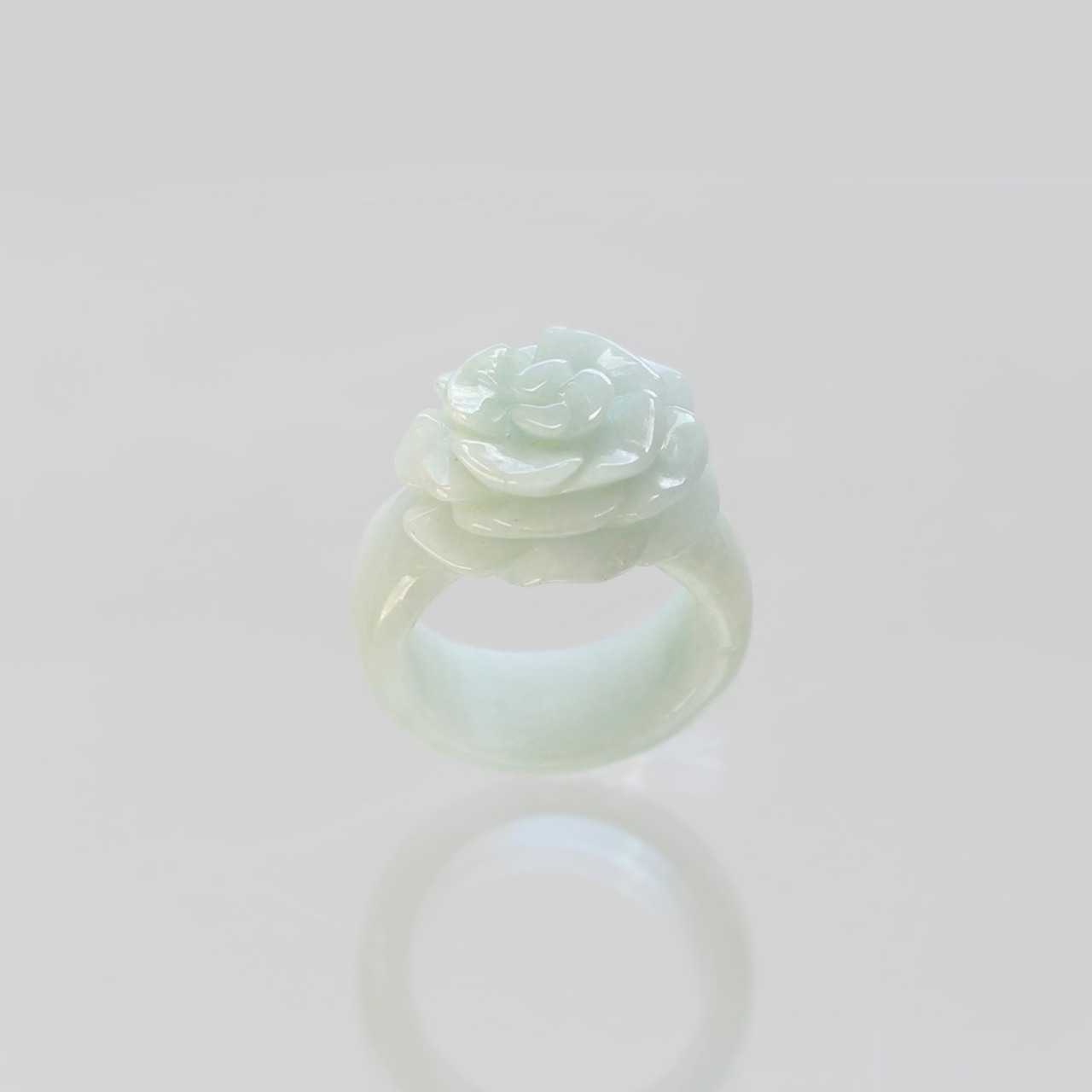 【18.5号】 flower  翡翠くり抜き甲丸リング A貨翡翠 jd_rg2653