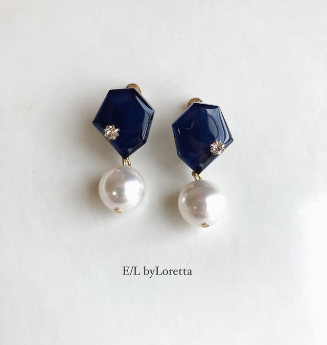 KAKERA pearl pierce/earring Ⅰ(Navy)