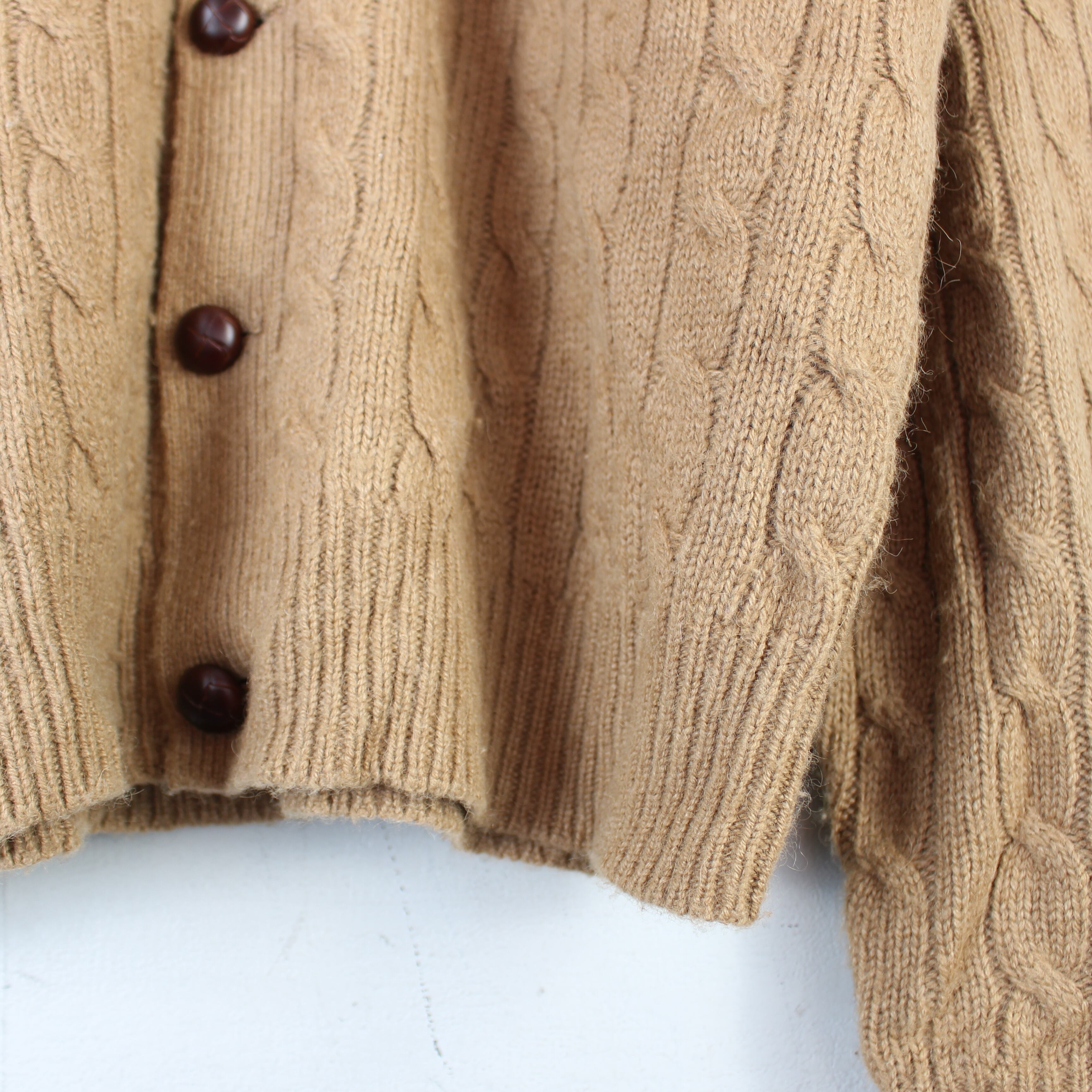 USA VINTAGE POLO GOLF CAMEL100% CABLE KNIT CARDIGAN/アメリカ古着