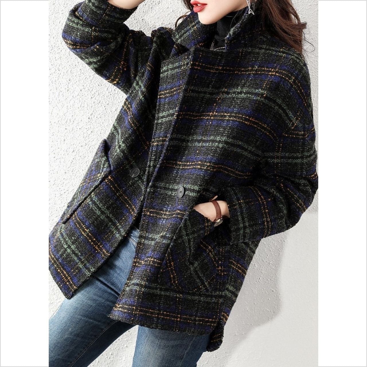 チェック柄 ゆったり感が嬉しい 起毛ジャケット Ln00419