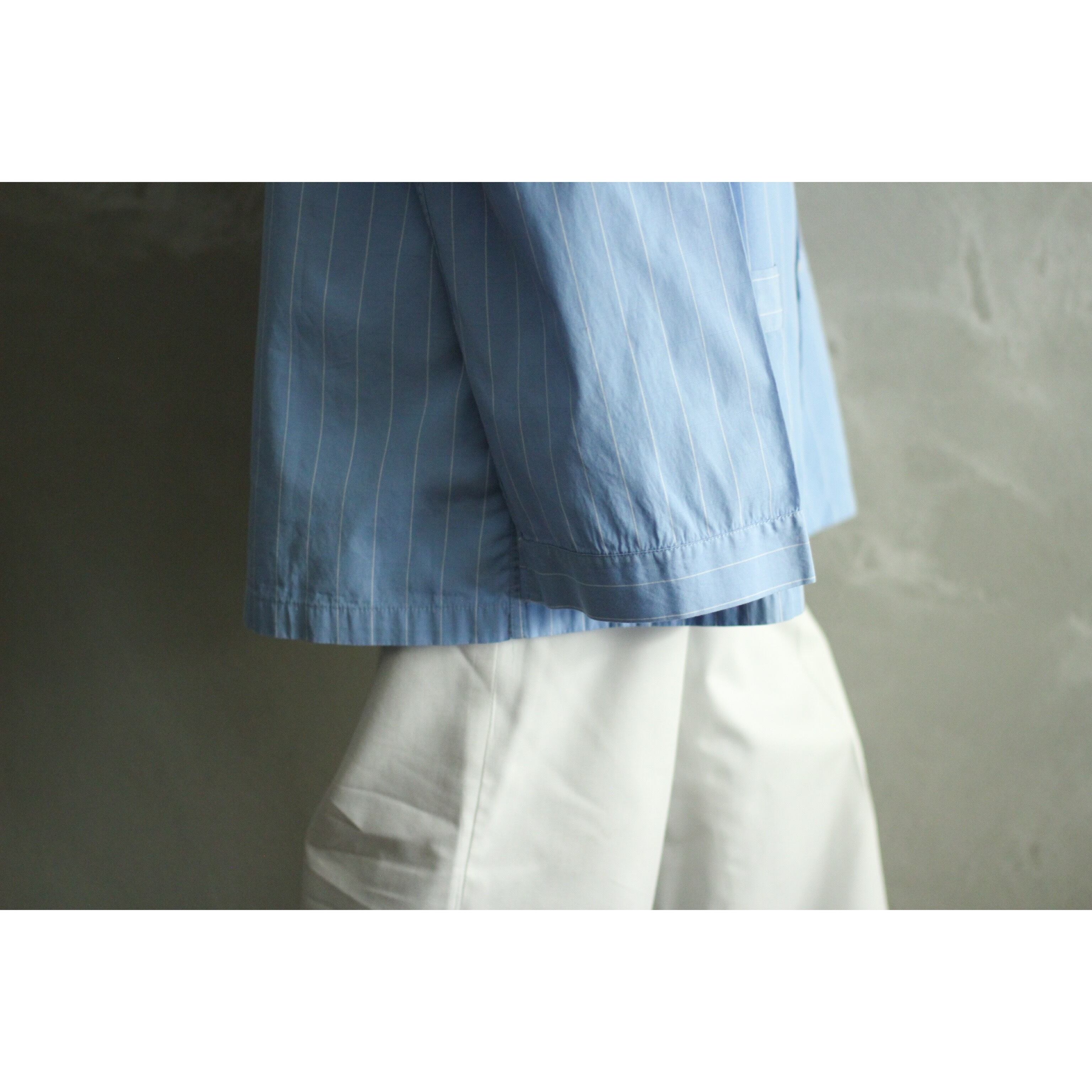 SAKS FIFTH AVENUE オーバーサイズ パジャマシャツ ストライプ スモークブルー Made In Italy【OT-1127】 cv