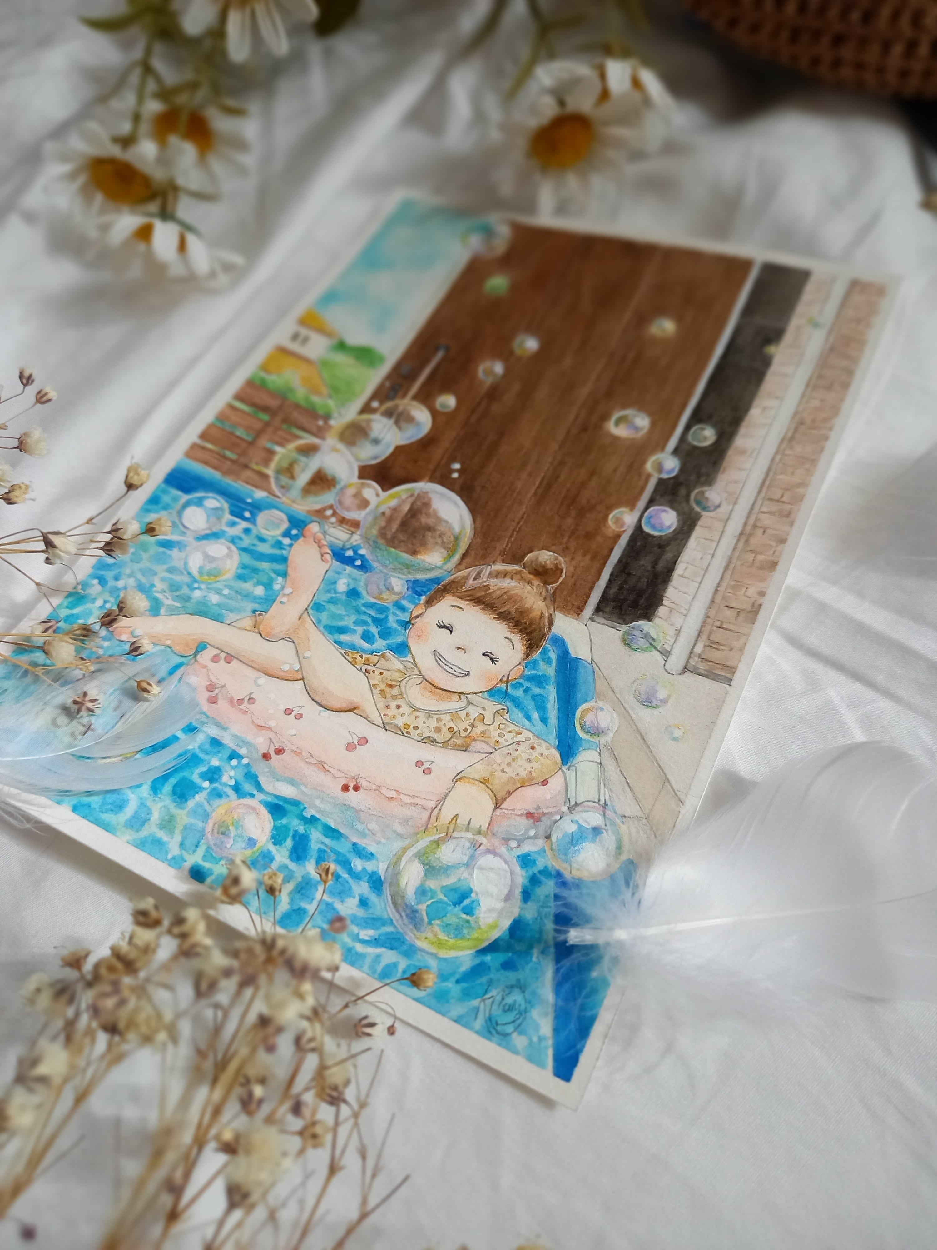 お空の天使イラスト原画☆2L判size受注品 | イラスト工房 hikarino