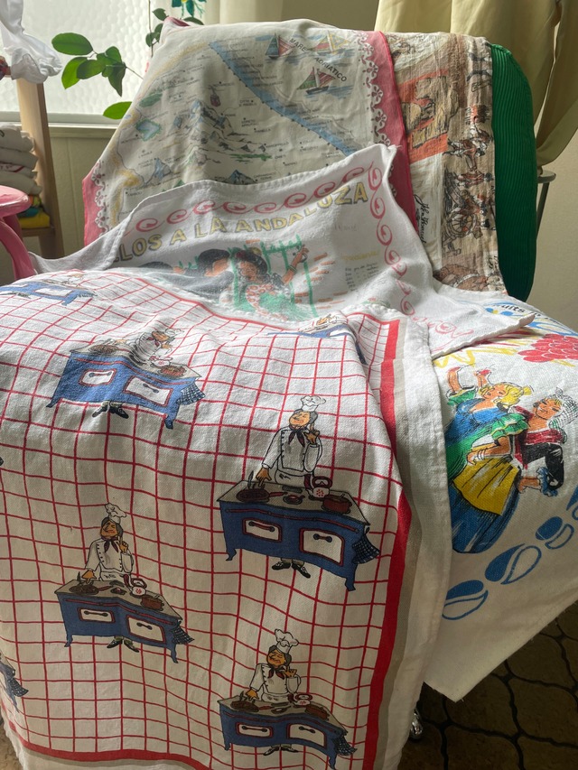 80s European Chef Pattern Tea Towel