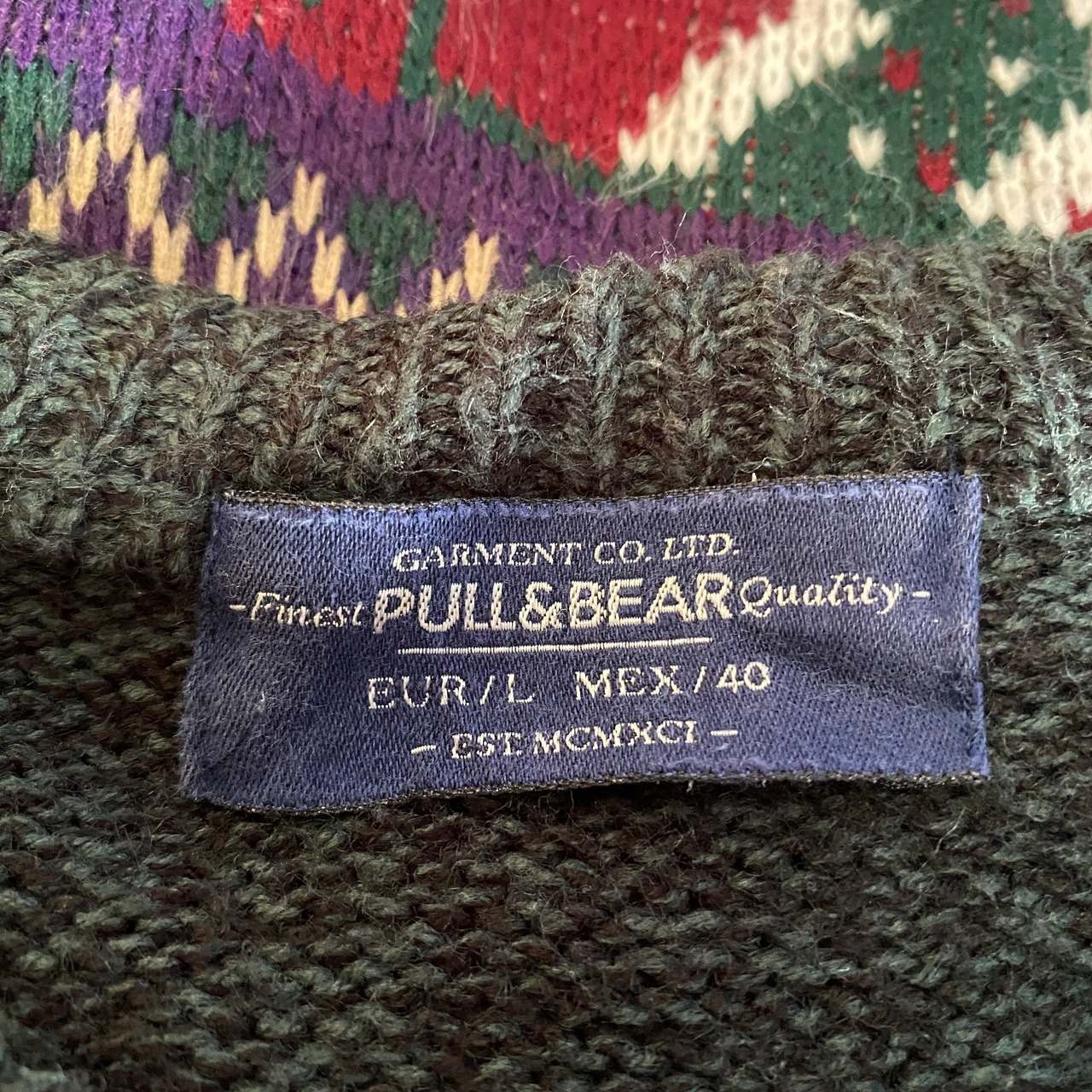 PULL&BEAR ノルディック柄 アクリル ニットセーター メンズL 古着 雪の 