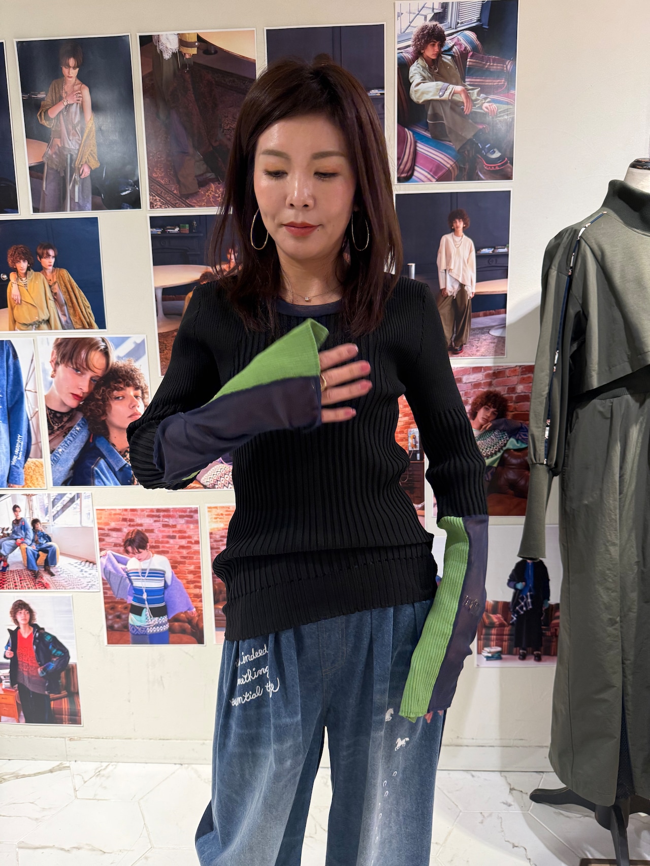 アウラアイラ AULA AILA COLOR BLOCK SHEER SLEEVE KNIT