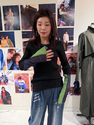 アウラアイラ AULA AILA COLOR BLOCK SHEER SLEEVE KNIT