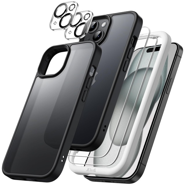 JETech iPhone 15用 5 in 1 マットケース (ブラック)