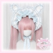 ♡【全9色】MAID うさみみフリルレースリボンハーフボンネット white ♡