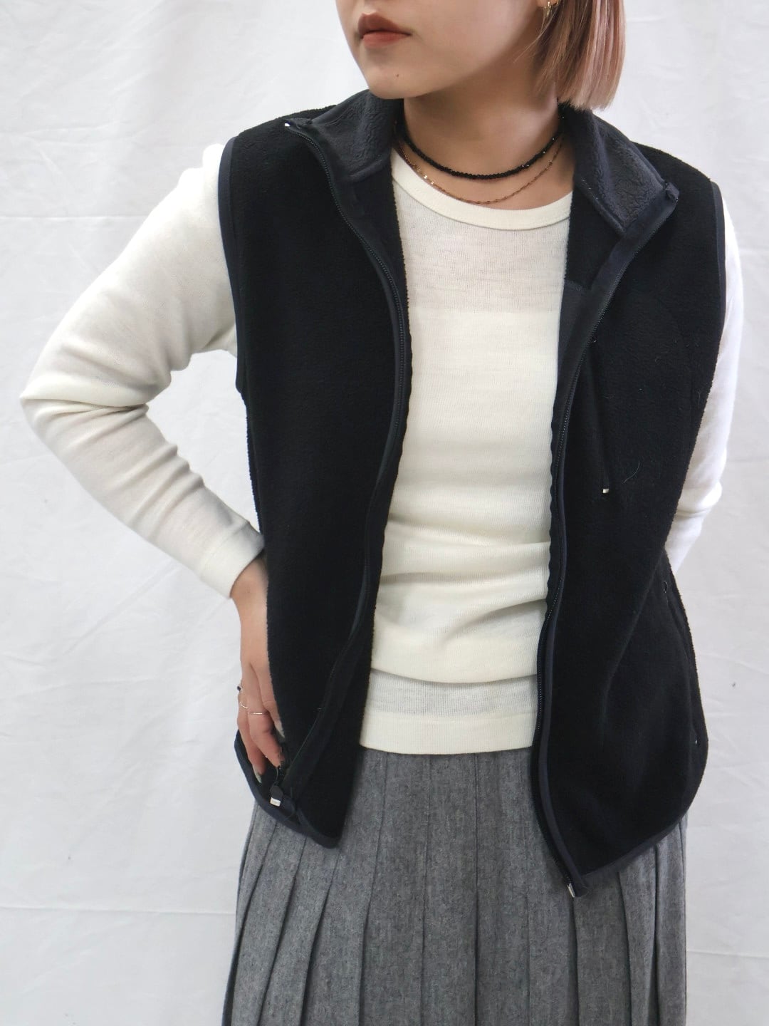 fleece zip-up vest【1802】