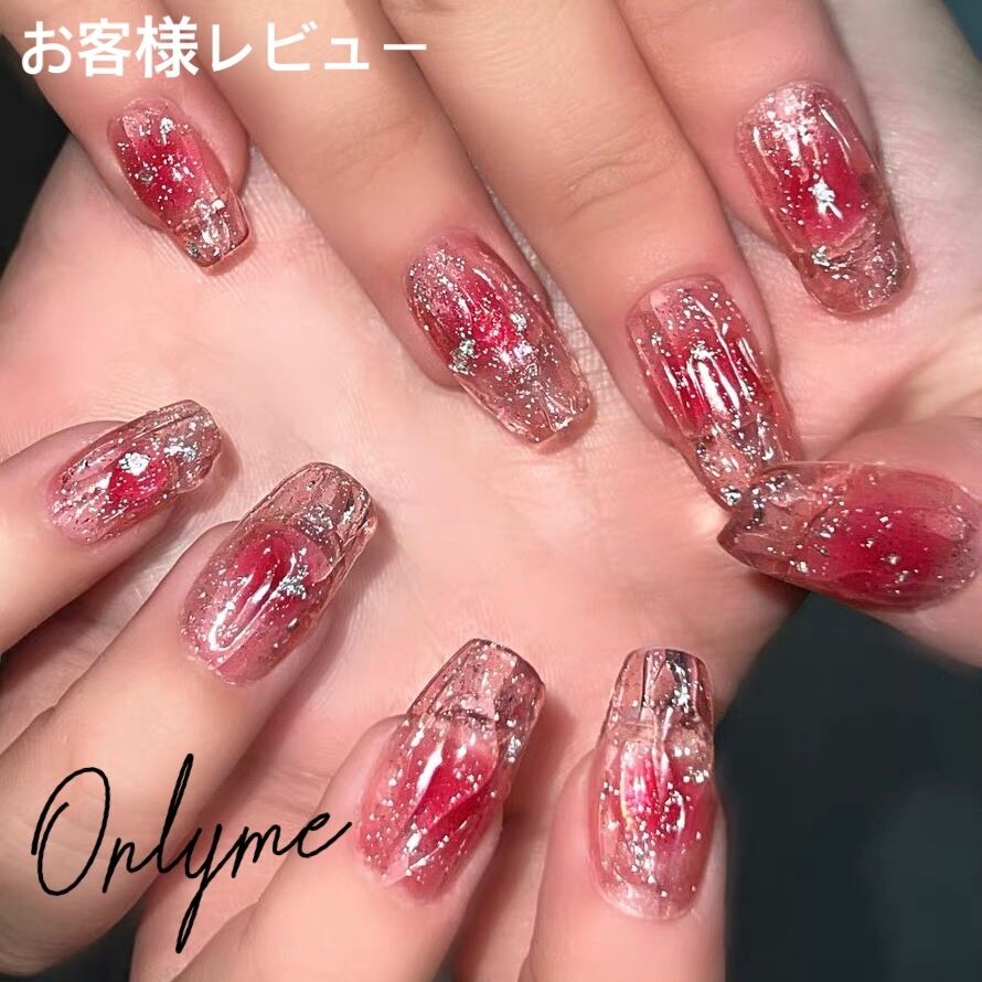 ネイルチップ クリア チークネイル ワンホンネイル 韓国ネイル ロング 透明感 ラメ ちゅるんネイル Onlymeshop