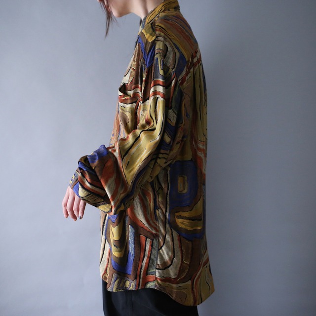 "渦" multi color art full pattern over silhouette shirt