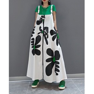 FLOWER PRINT A-LINE LONG OVERALL SKIRT 2colors M-4088