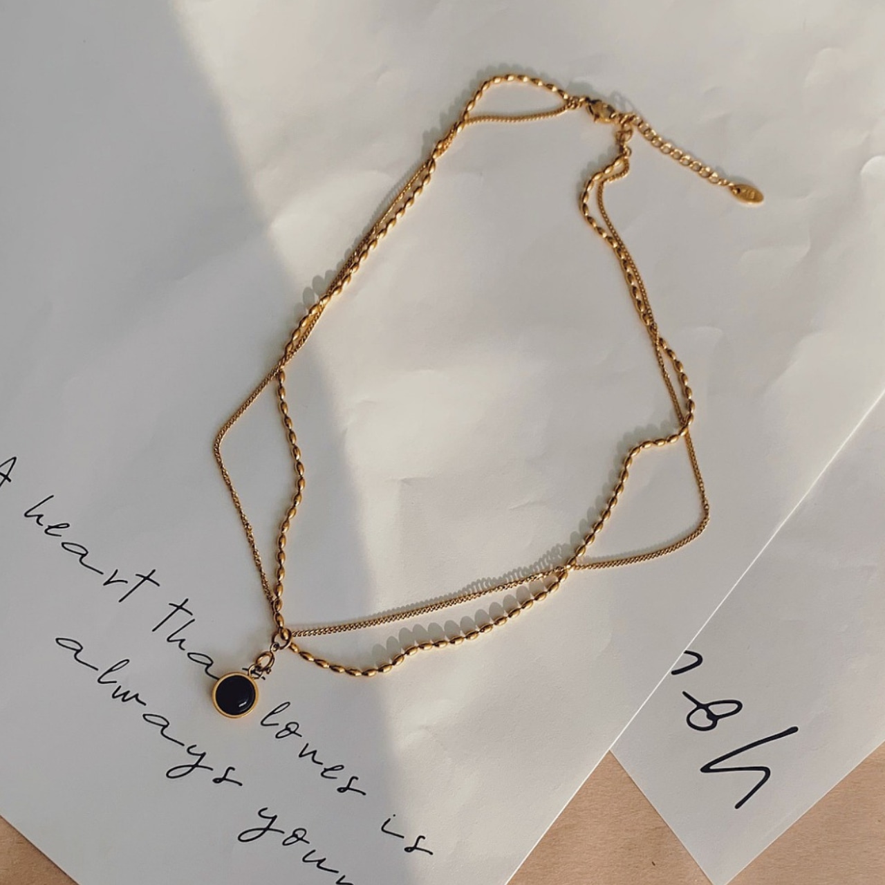 Double Layer Necklace with Round Charm Chain Necklace T3211