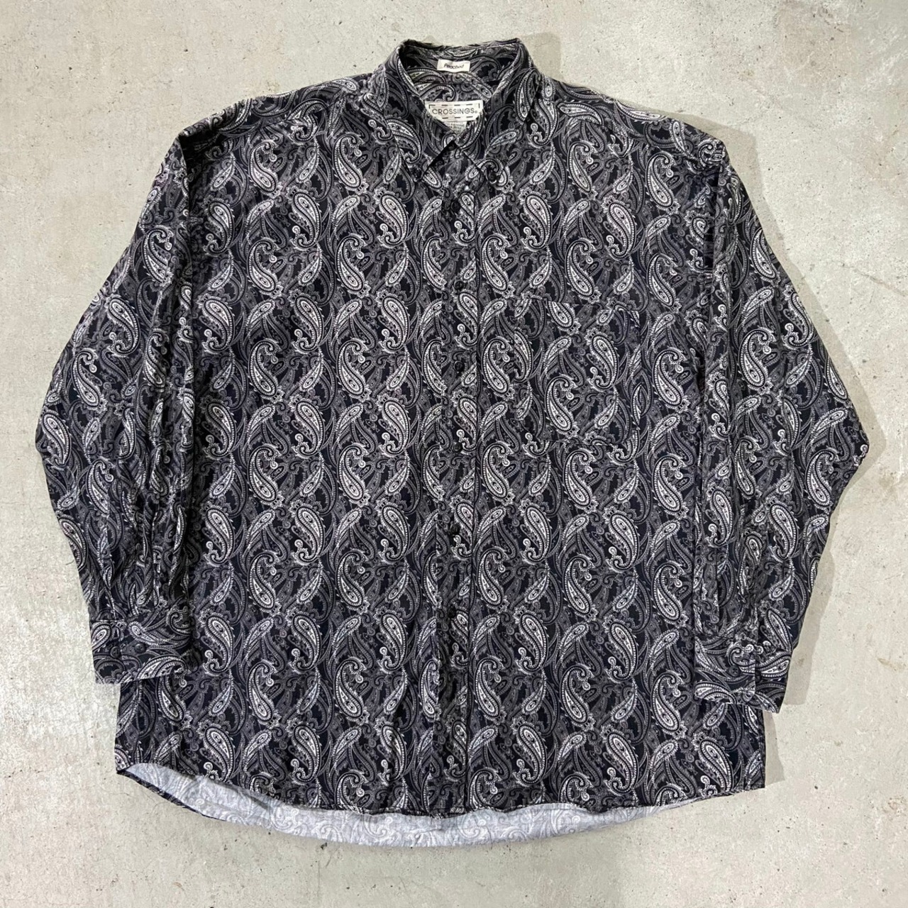 CROSSINGS 総柄 ペイズリー柄 長袖コットンシャツ メンズXL 古着 