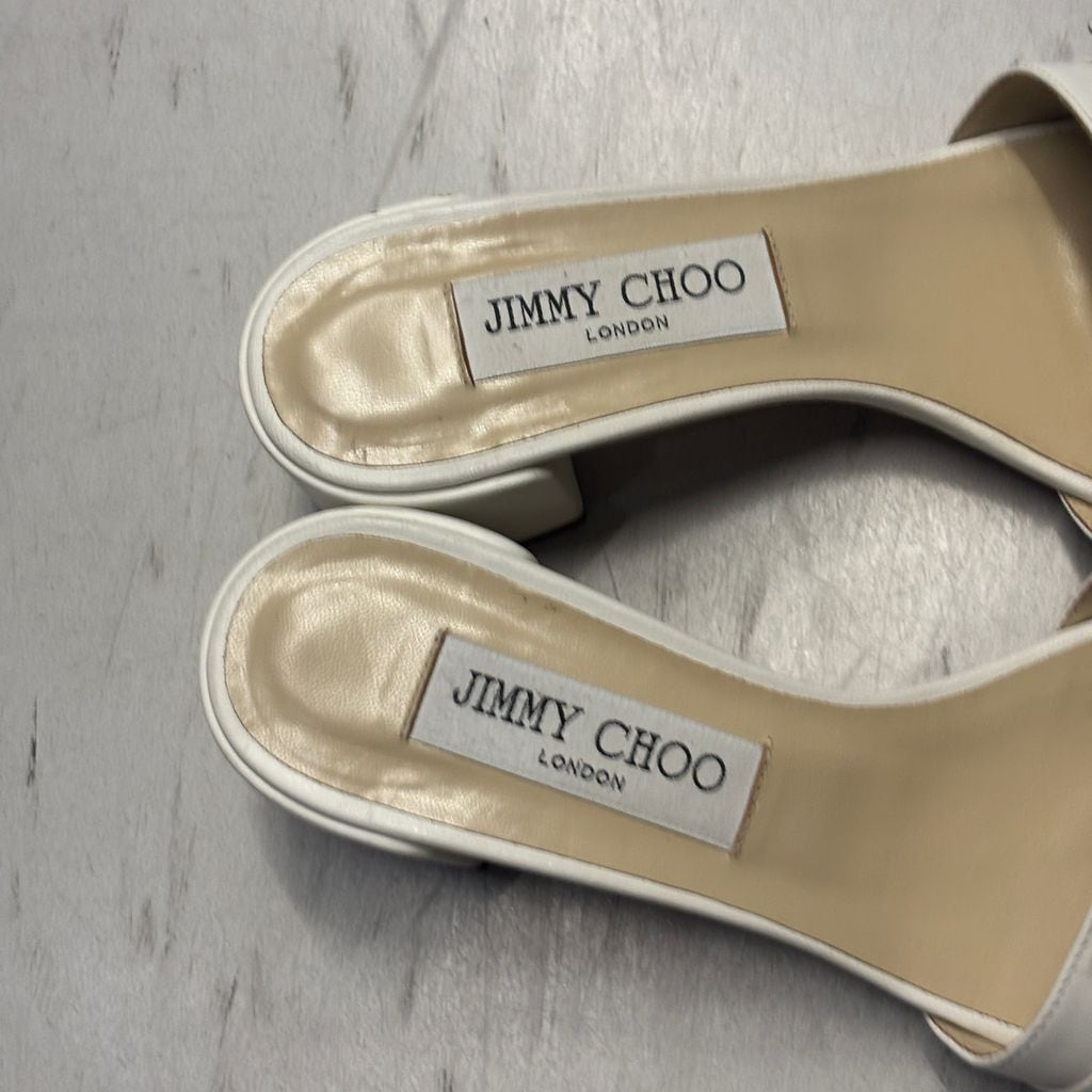 JIMMY CHOO ジミーチュウ Crystal Buckle Leather Mule Sandals