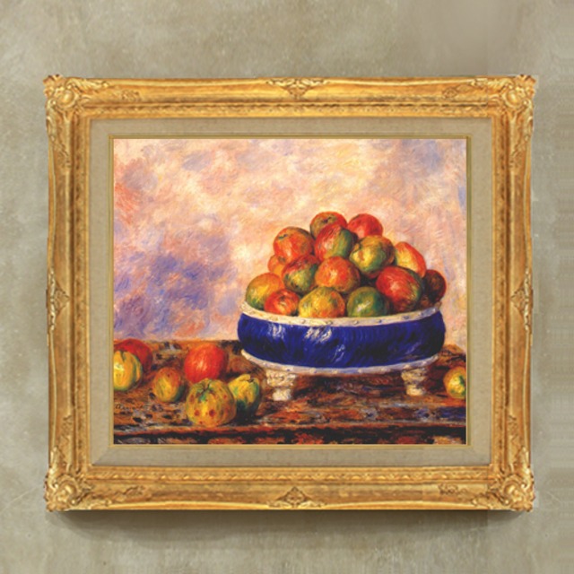 直筆仕上げ油絵【ルノワール】皿のリンゴ   F10　絵画 アート インテリア  静物画