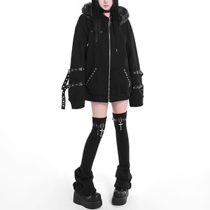 ウィングデーモン 裏起毛ファーフードゴシックブラックフーディ（lli_6600）