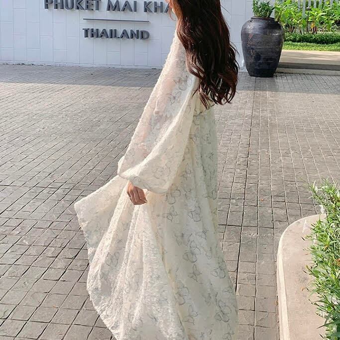 レディース ワンピース 長袖 ランタンスリーブ ロング丈 バタフライ 蝶 プリント Aライン ウエストリボン ルーズ きれいめ 上品 おしゃれ お洒落 シンプル カジュアル 大人可愛い レディース ワンピース 長袖 ランタンスリーブ ロング丈 バタフライ 蝶