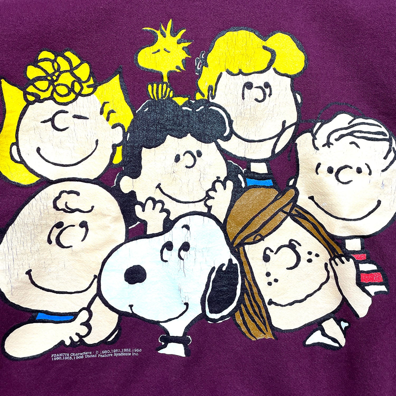 80s 90s 古着　ピーナッツ　スヌーピー　コットンニット　スプルース　総柄 古着 USA製 90S ピーナッツ スヌーピー チャーリーブラウン