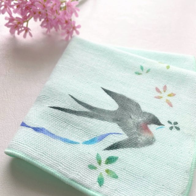 手染め布 ガーゼ 手染めハンカチ 花燕 国産タオル ガーゼ生地no.9-2 | 工房とみ伊