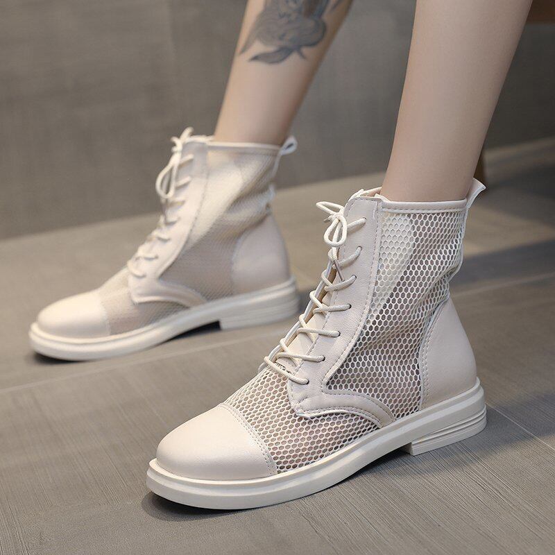 【新作】【送料無料】 2020トレンドメッシュ表面通気性と快適な野生の女性の靴パンク風クールブーツ屋外中空PU シューズ 10b414762799289