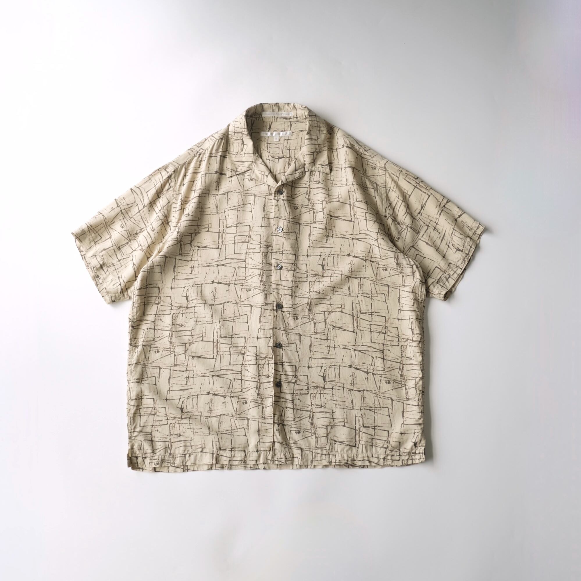 PERRY ELLIS】90's S/S All-over Print Silk Open Collar Shirt XL