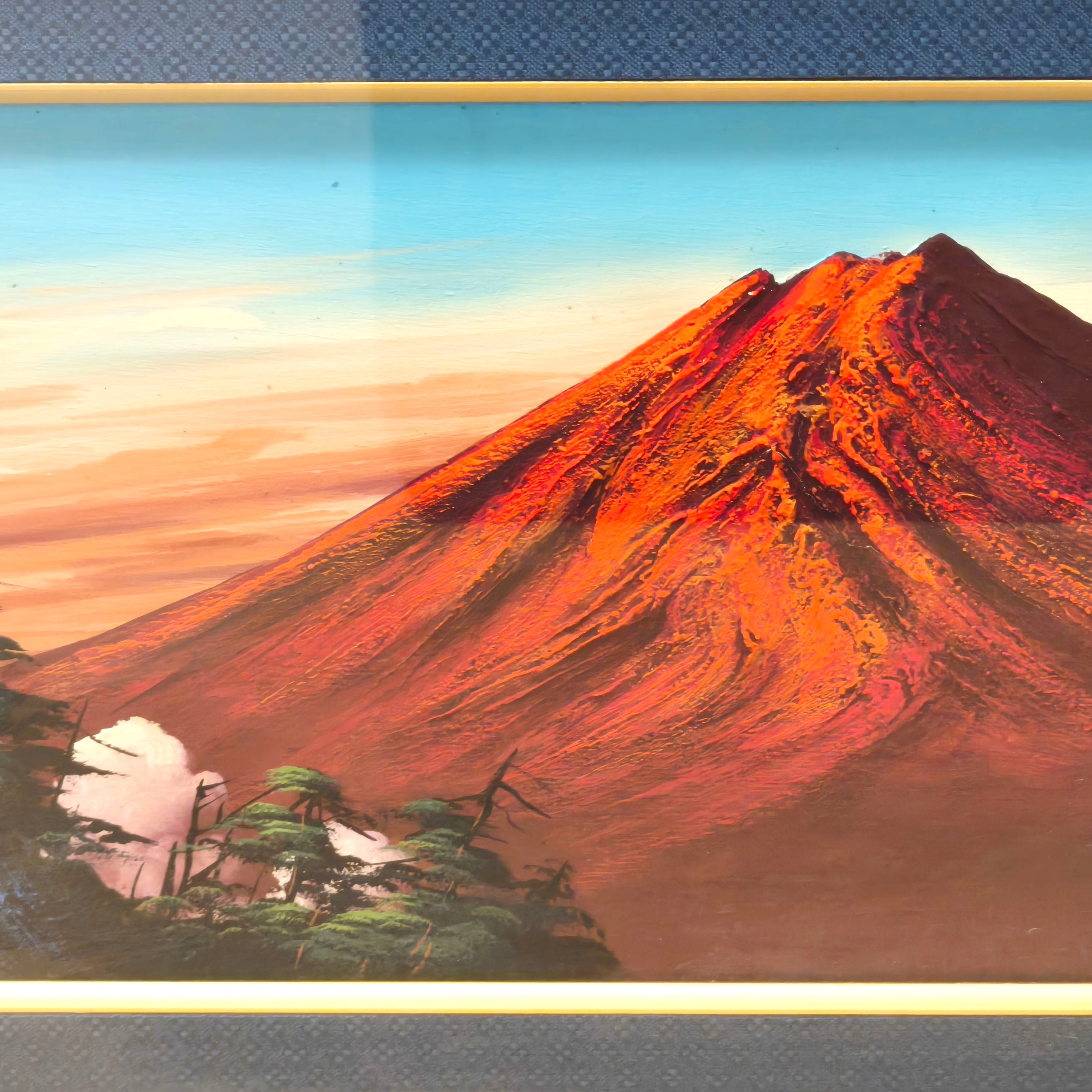 日本画　赤富士　額h62cm×w47cm 作家不詳 日本画 赤富士 額h62cm×w47cm 作家不詳 日本画 赤富士 額h62cm