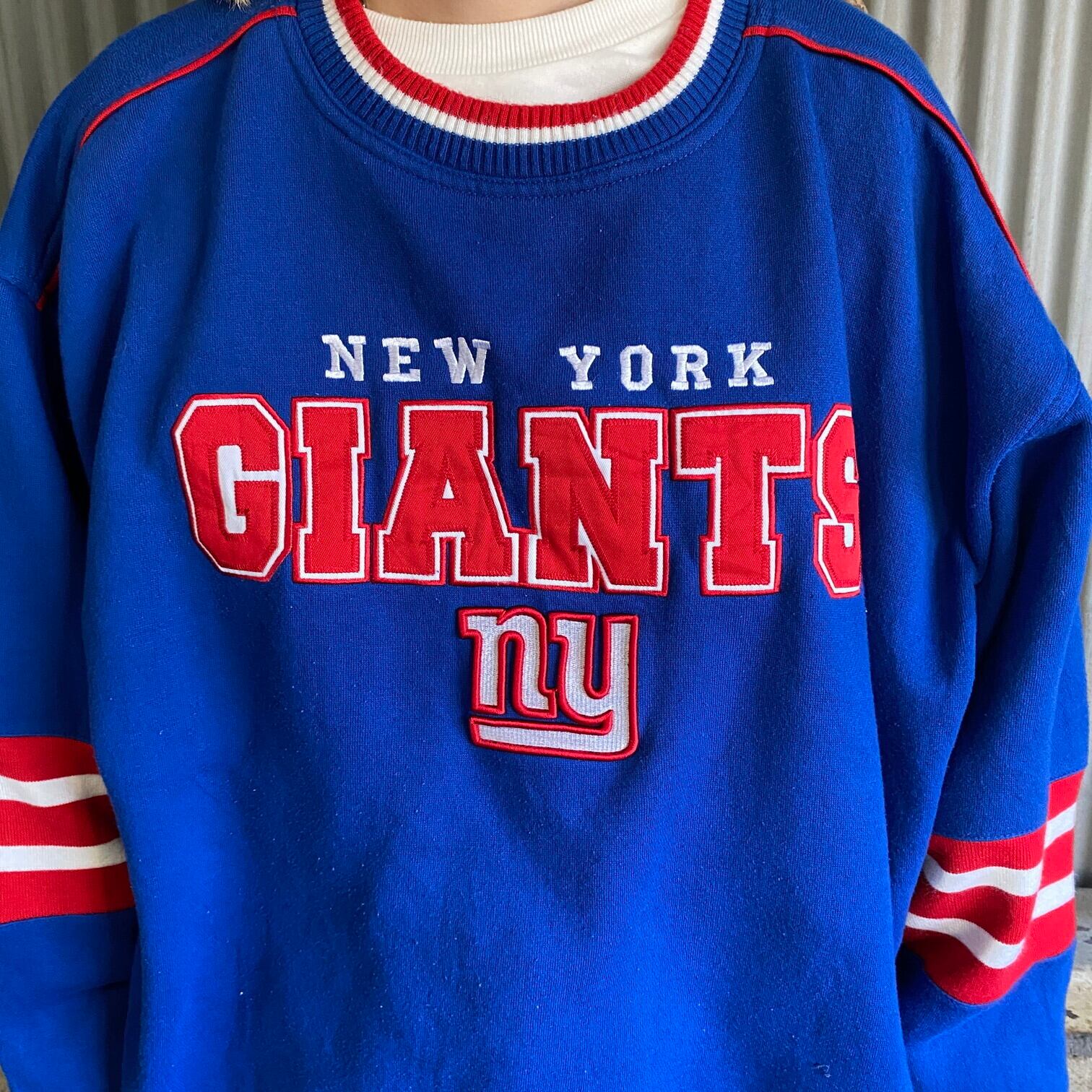 90年代 majestic NFL NEWYORK GIANTS ニューヨークジャイアンツ 両面プリント スポーツプリントTシャツ メンズM ヴィンテージ /eaa319790