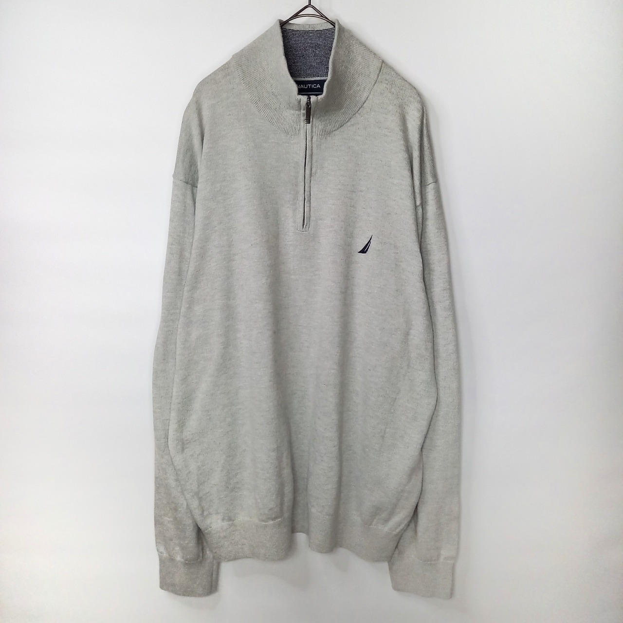 ノーティカ　ハーフジップ　コットンニット　セーター　薄手　ハイゲージ　無地　刺繍