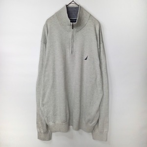 ノーティカ　ハーフジップ　コットンニット　セーター　薄手　ハイゲージ　無地　刺繍