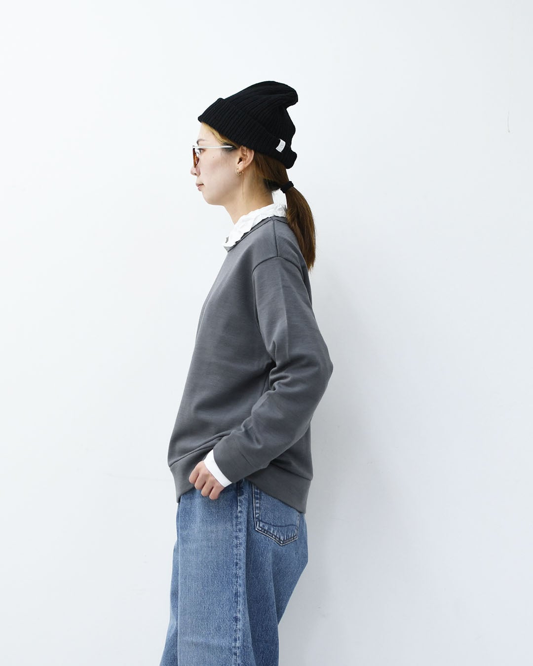 RINEN [リネン] 60/1引き揃えウールミラノリブ クルーネック [R17608-W