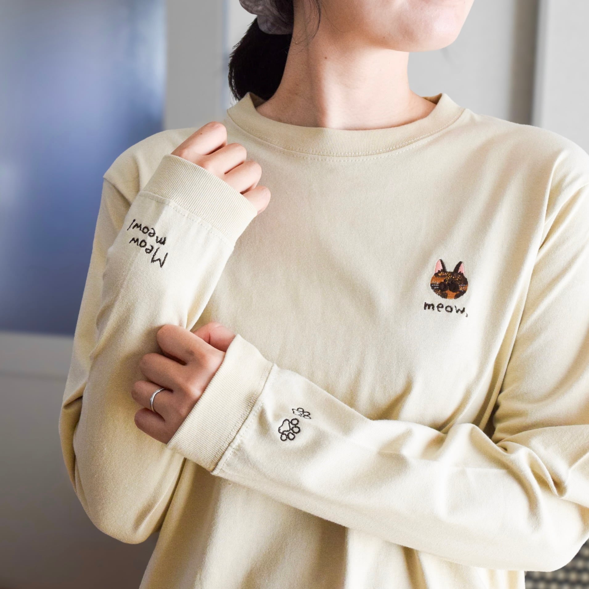 選べる猫29種！刺繍ロングスリーブTシャツ 名入れ可【選べる3色】うち