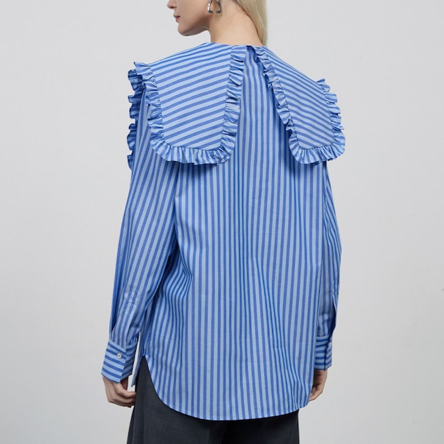 Stripe big collar blouse A00143