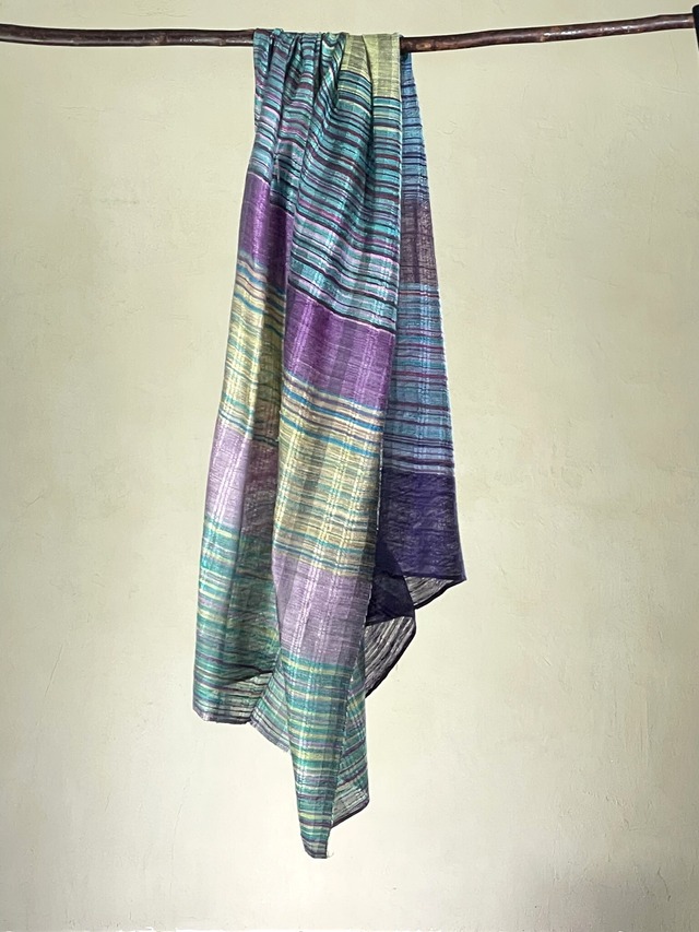 絹真綿からみ織り布(ストール）～うつろい～  Flossy silk leno weaving cloth(scarf) ～transition～　