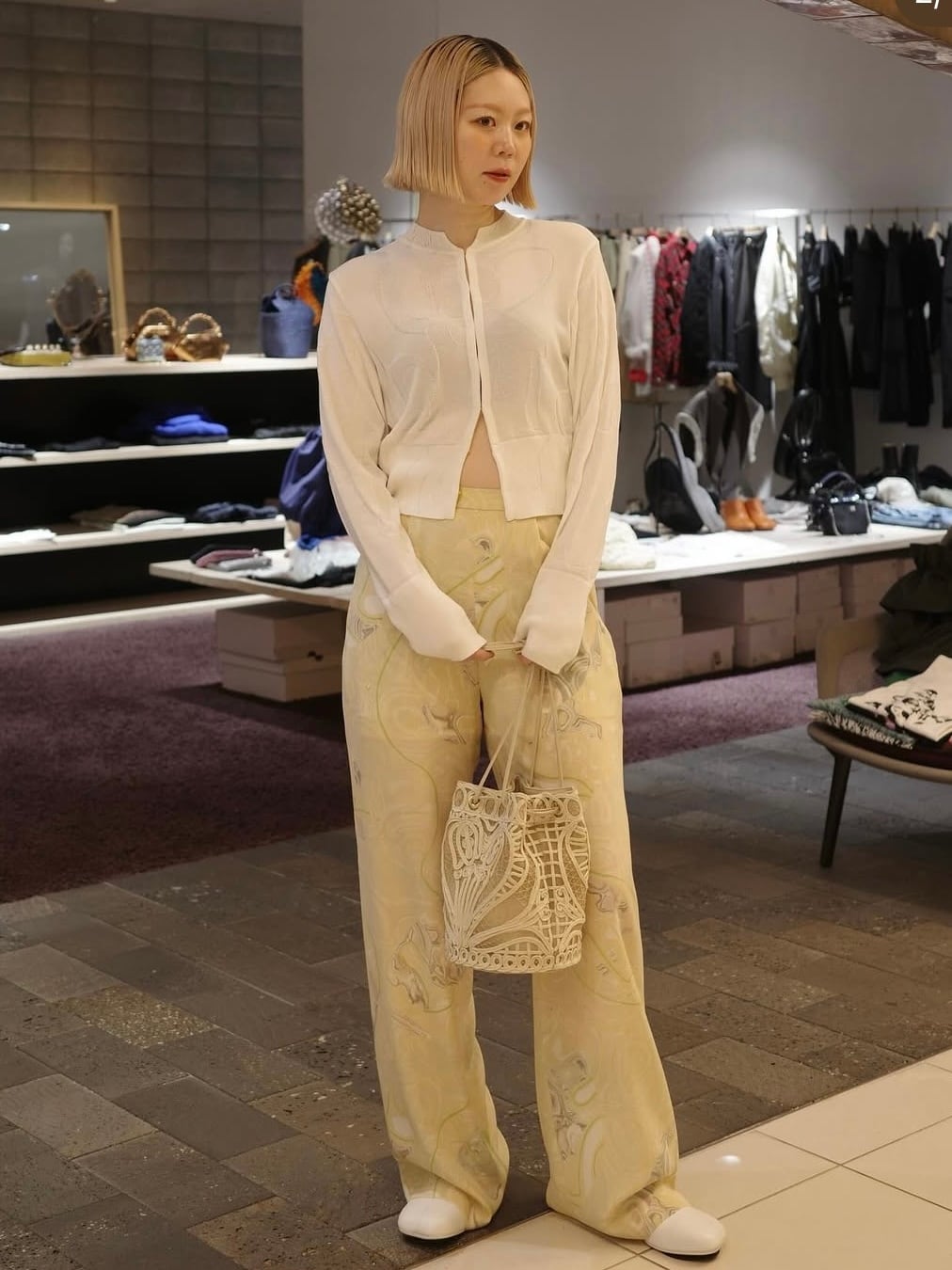 25SS】Mame Kurogouchi マメ クロゴウチ / Marble Print Silk Trousers