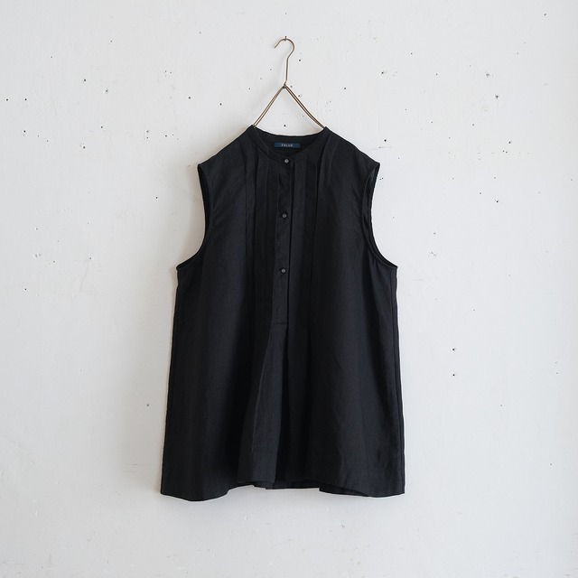pin tuck sleeveless blouse／light weight linen〈ink black 〉
