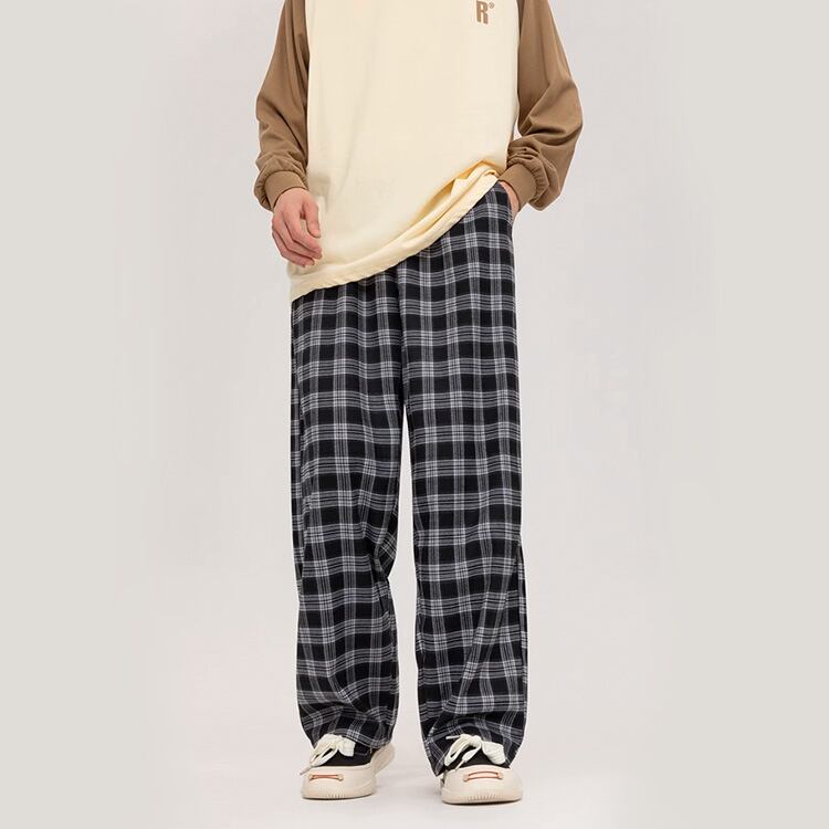 ★CONTRAST PLAID STRAIGHT LEG CASUAL PANTS（unisex)　　　A0795