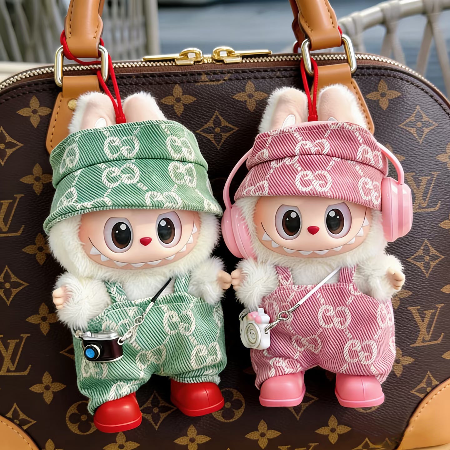 爽やかでとっても可愛い!Labubu ラブブ用 グリーン&ピンク プリントコーデ ファッションセット The Monsters 1.0/2.0/3.0用 15-17cm おしゃれ