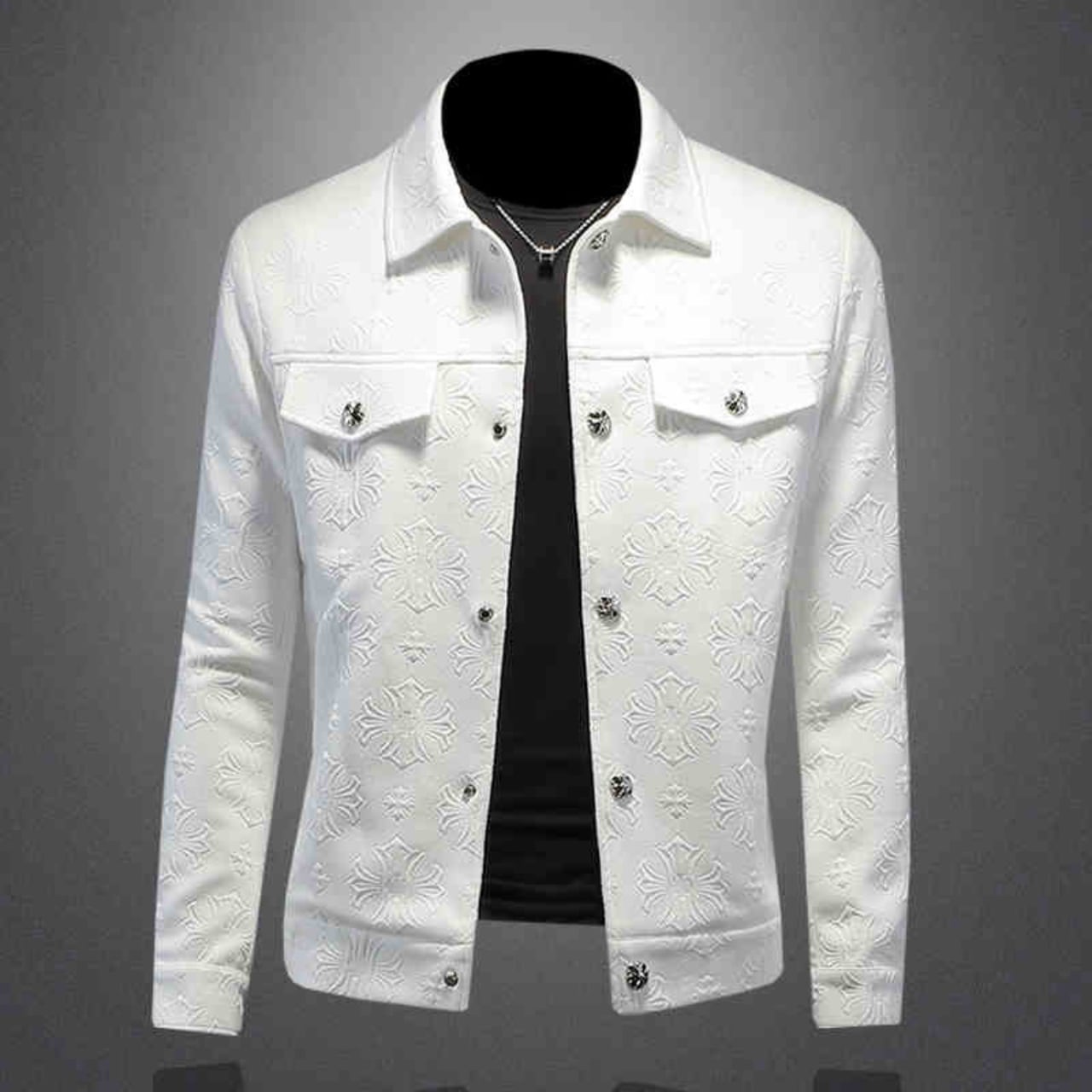 【即納可能商品】ジャガードジャケットホワイト2XL M0352