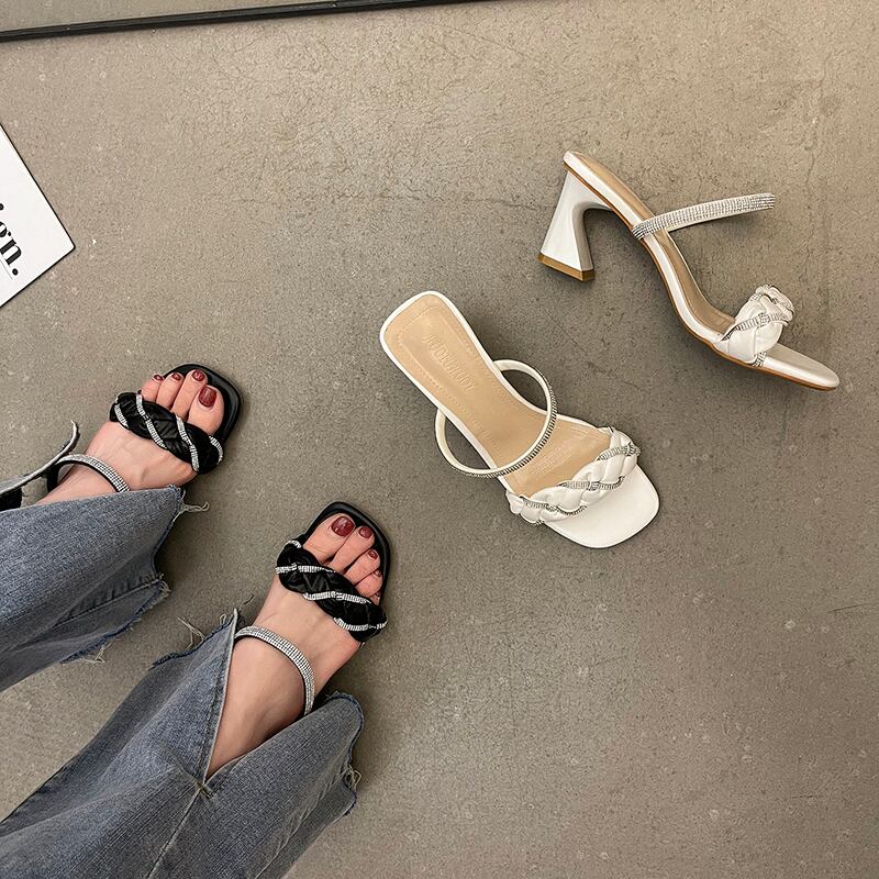 ミュールサマーラインストーンハイヒールサンダル 靴 シューズ 夏物 部族の婦人靴71333368229