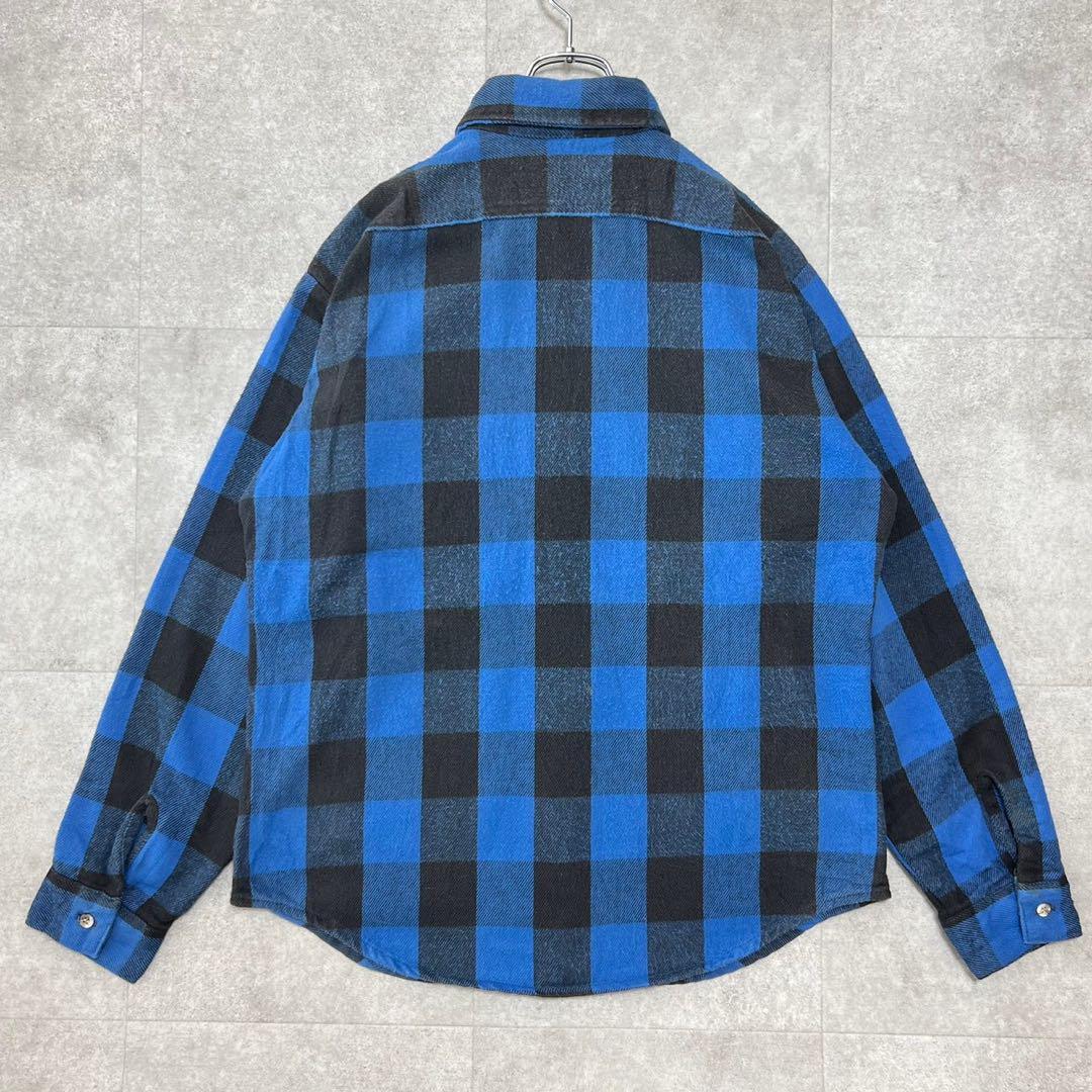 70年代青×黒 ネルシャツ USA製 70s~80s FIVE BROTHER Check Flannel L/S Shirt 青黒灰 XL