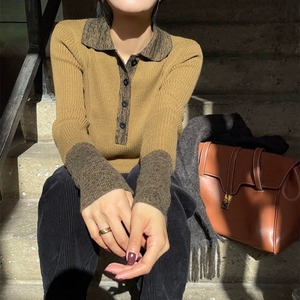 バイカラースリムポロニット R00950