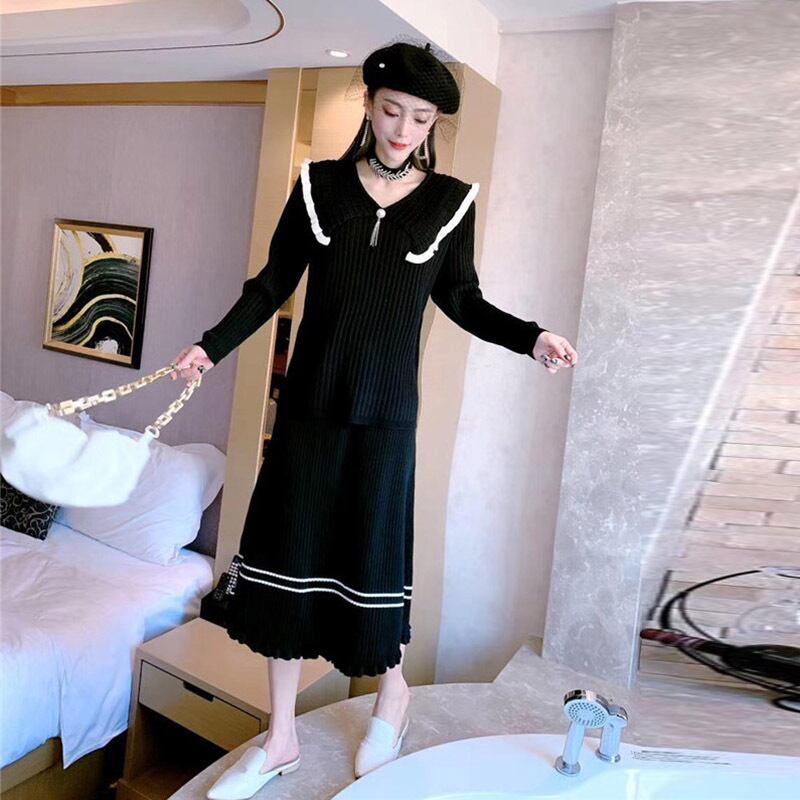 やや太めの姉妹プラスサイズ2020秋の年齢削減ニットトップの服は薄い、西洋風のスカート、伸縮性のあるファッションに見える ミックスインファッション68453042489