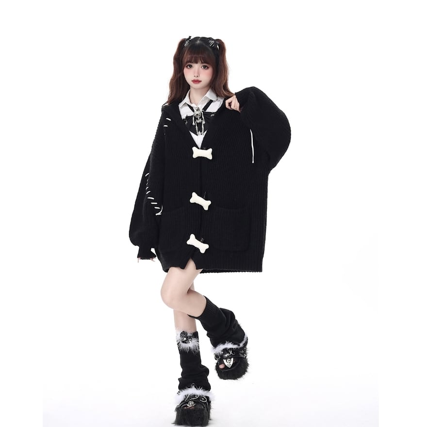 ロリータ CRAZYGIRL カーディガン フード付き ツギハギ 骨ボタン