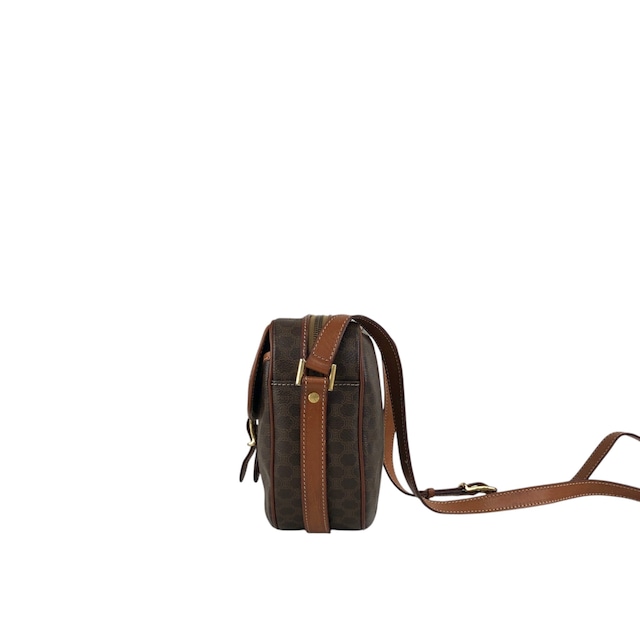 CELINE セリーヌ マカダム ショルダーバッグ ブラウン ブラゾン型押し PVC フロントバックル vintage ヴィンテージ オールド n75n6t