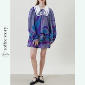 floral×stripe:プレッピー・ドールカラーのアートワンピース XU0030
