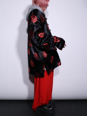 XXXL over silhouette 紋様 satin china shirt jacket